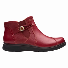 Clarks Certina Joy Red Leather Boot (Women's) Impact Dispersing Heel Fresh Vibes