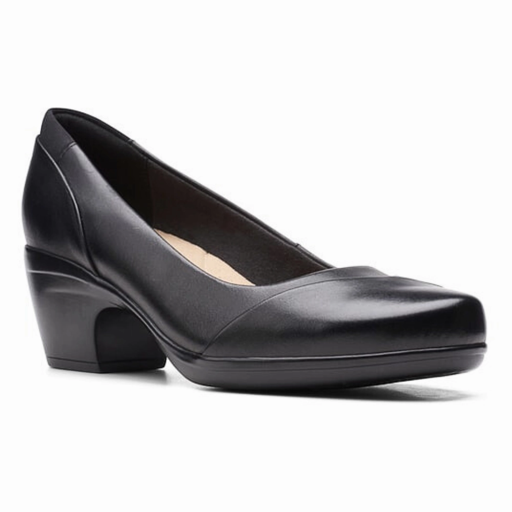 Clarks Emily Alexa Black Leather Heel (Women's) Foot Care