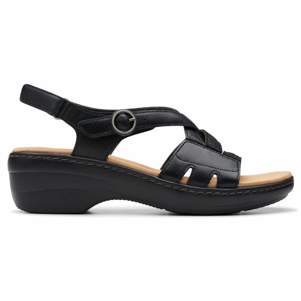 Clarks Merliah Bonita Black Leather Sandal (Women's) Dynamic Arch Contouring Smart Comfort