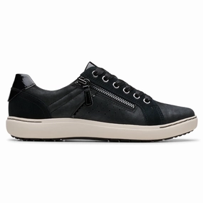 Clarks Nalle Zen Black Interest Leather Sneaker (Women's) CanvasMaterial Energy Step