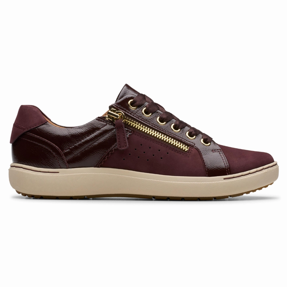 Clarks Nalle Zen Merlot Combi Leather Sneaker (Women's) Cushioned Comfort