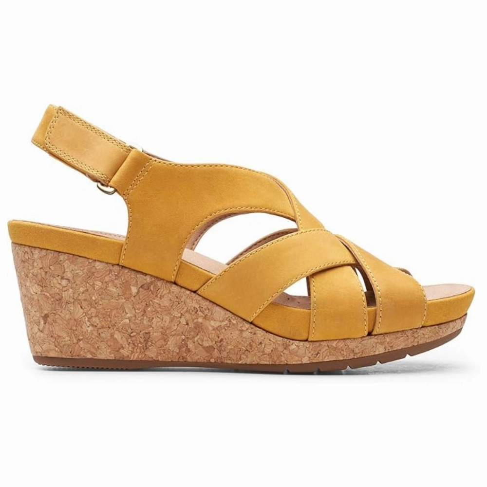 clean design Chic Practical Clarks Un Capri Step Yellow Nubuck Sandal (Women's)