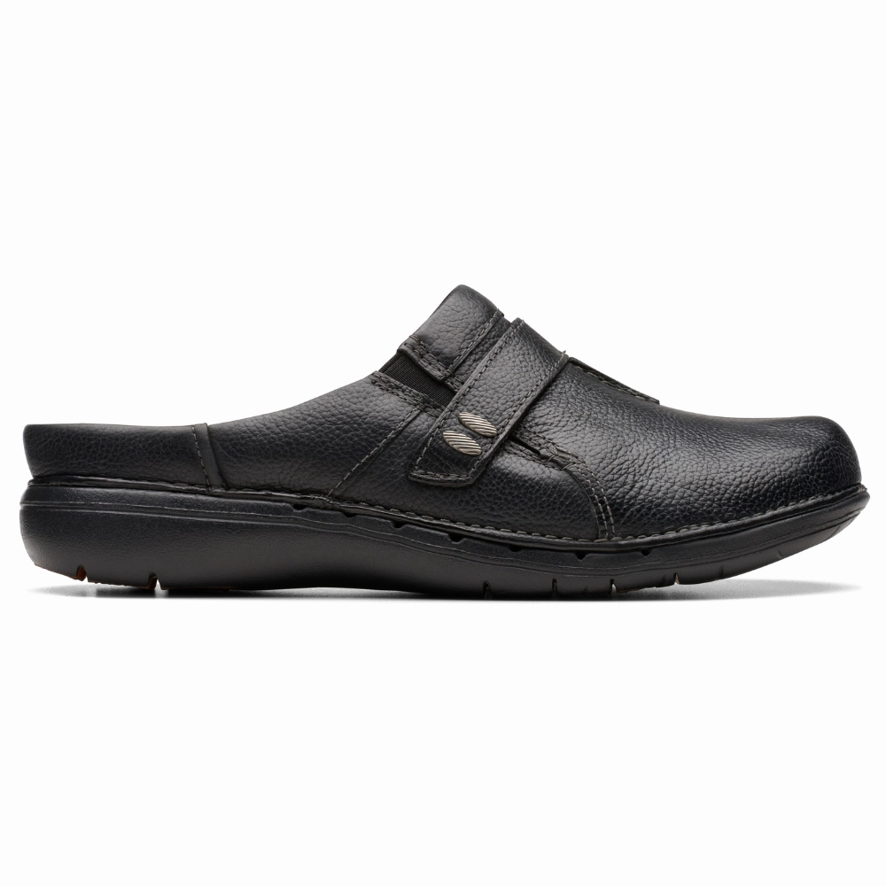 All Terrain Urban Walkers Spanish Bold Clarks Un Loop Ease Black Leather Clog (Women's)
