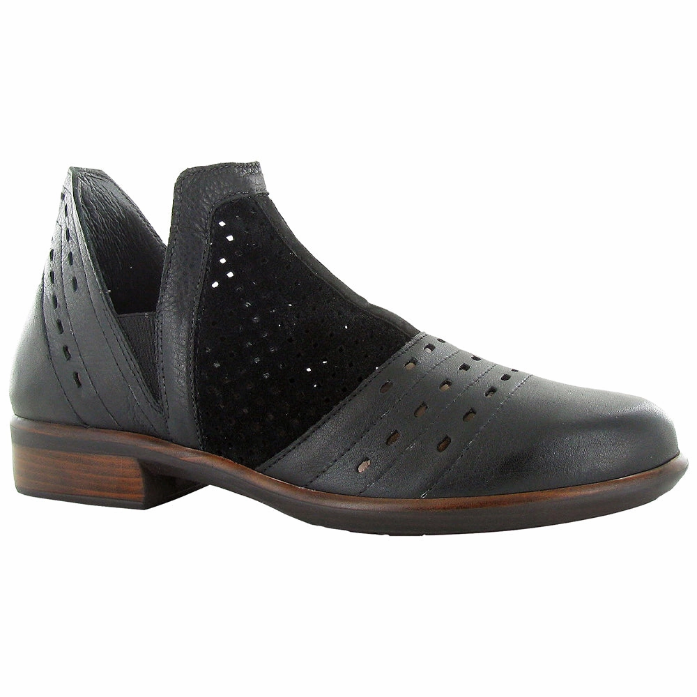 Comfy Interior Naot Rivotra Perforated Black Leather Bootie (Women's)