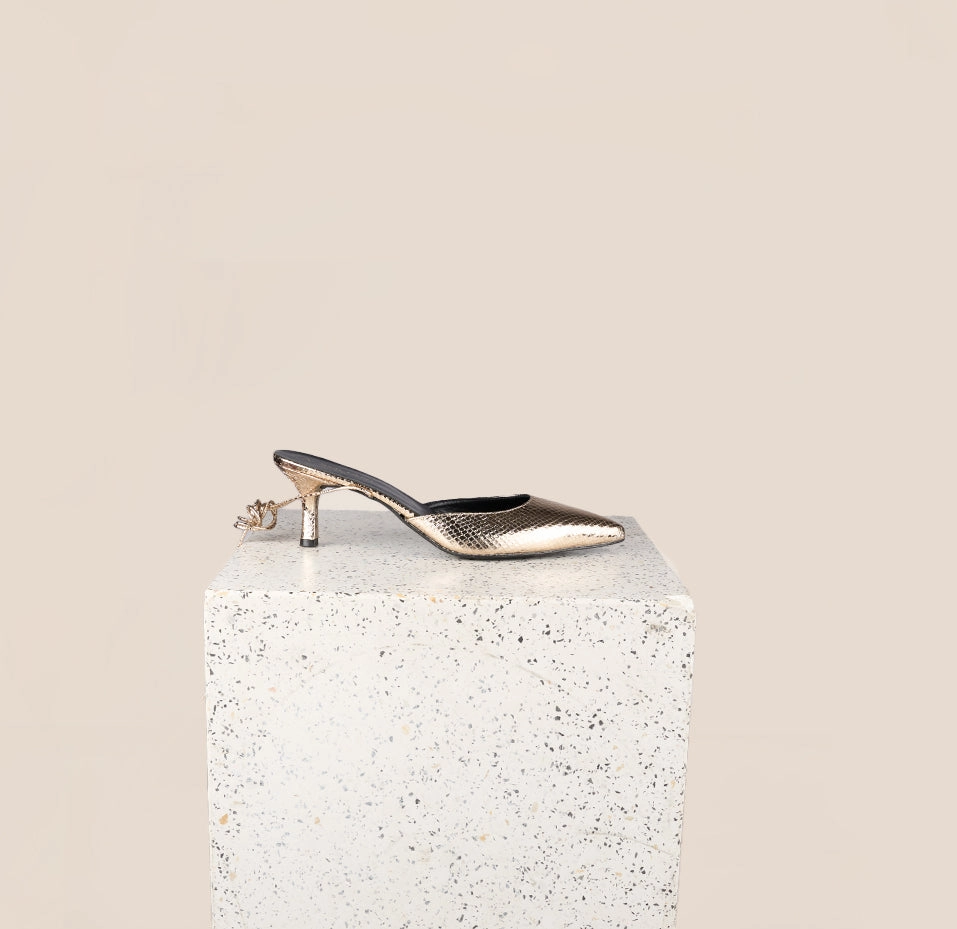 Mola - Gold Snake Kitten Heels Practical Heel