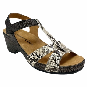 Comfort Class Sunshine Kristal Black/Snake Combo Sandal (Women's) Blown Rubber