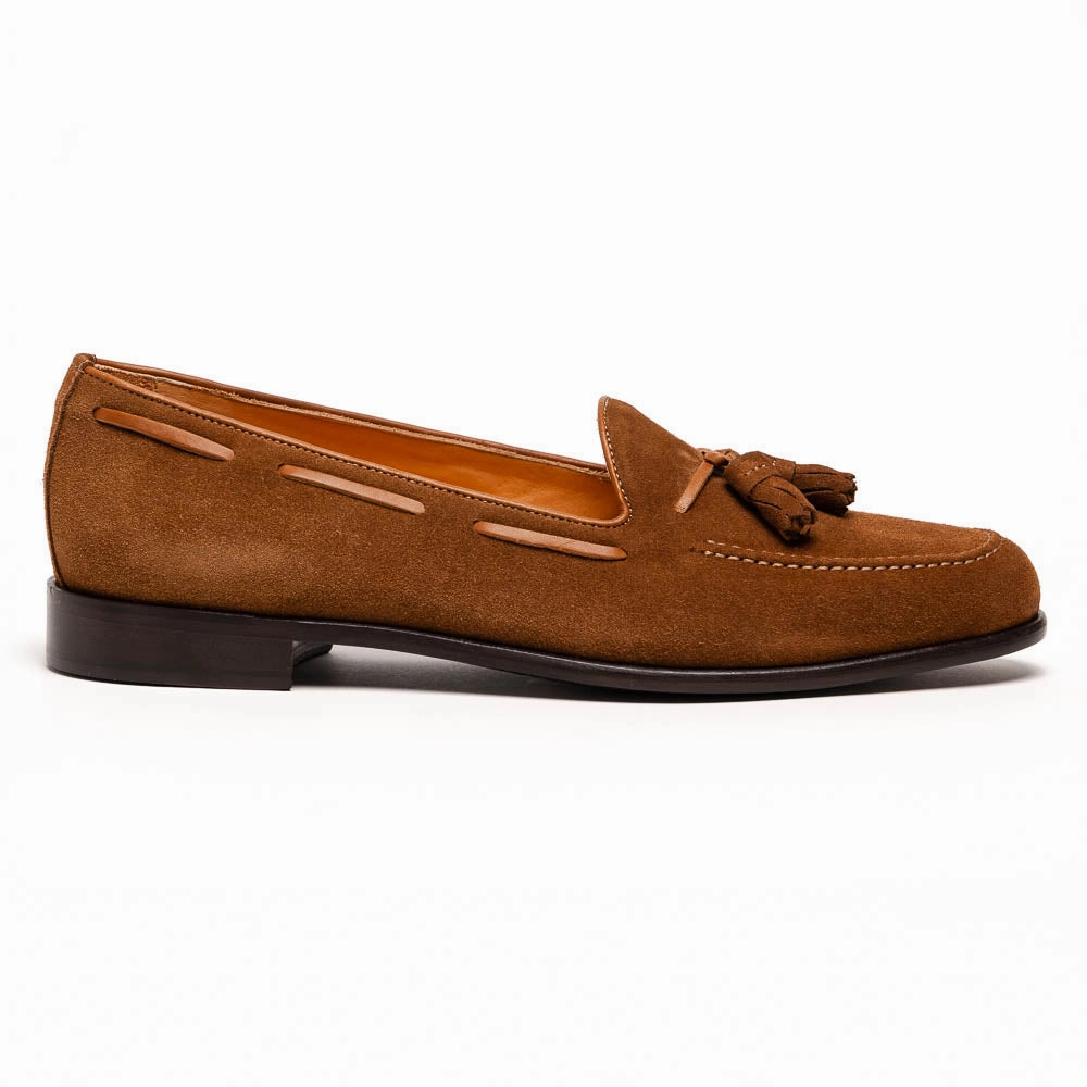 Minimal Layers Gentle Feel 16-583-TAB FRANCO Suede Calfskin Tassel Loafer, Tobacco