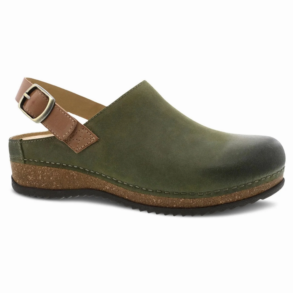 Dansko Merrin Olive Burnished Suede Mule (Women's) Friend Hike Wide toe box