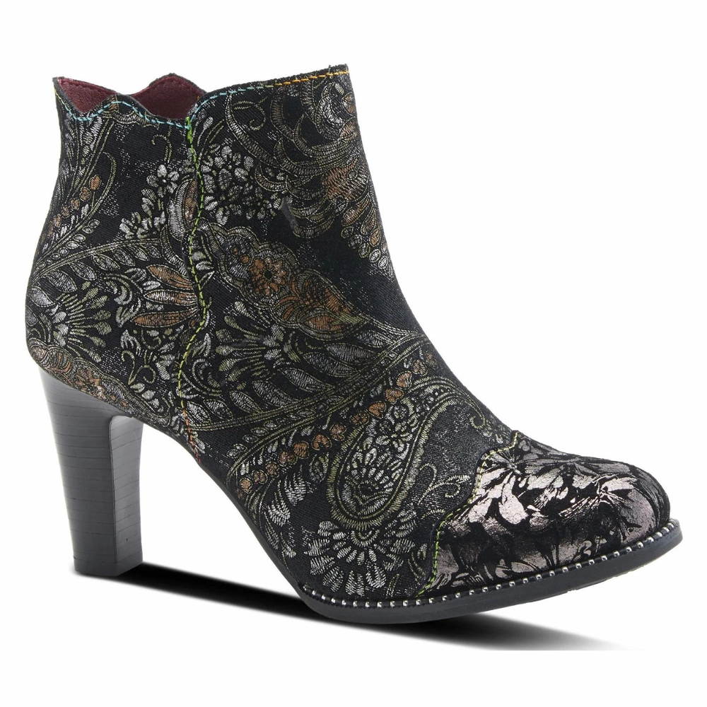 L'artiste By Spring Step Smokinhot Black Multi Heeled Booties (Women's) True Pace Everyday Balance