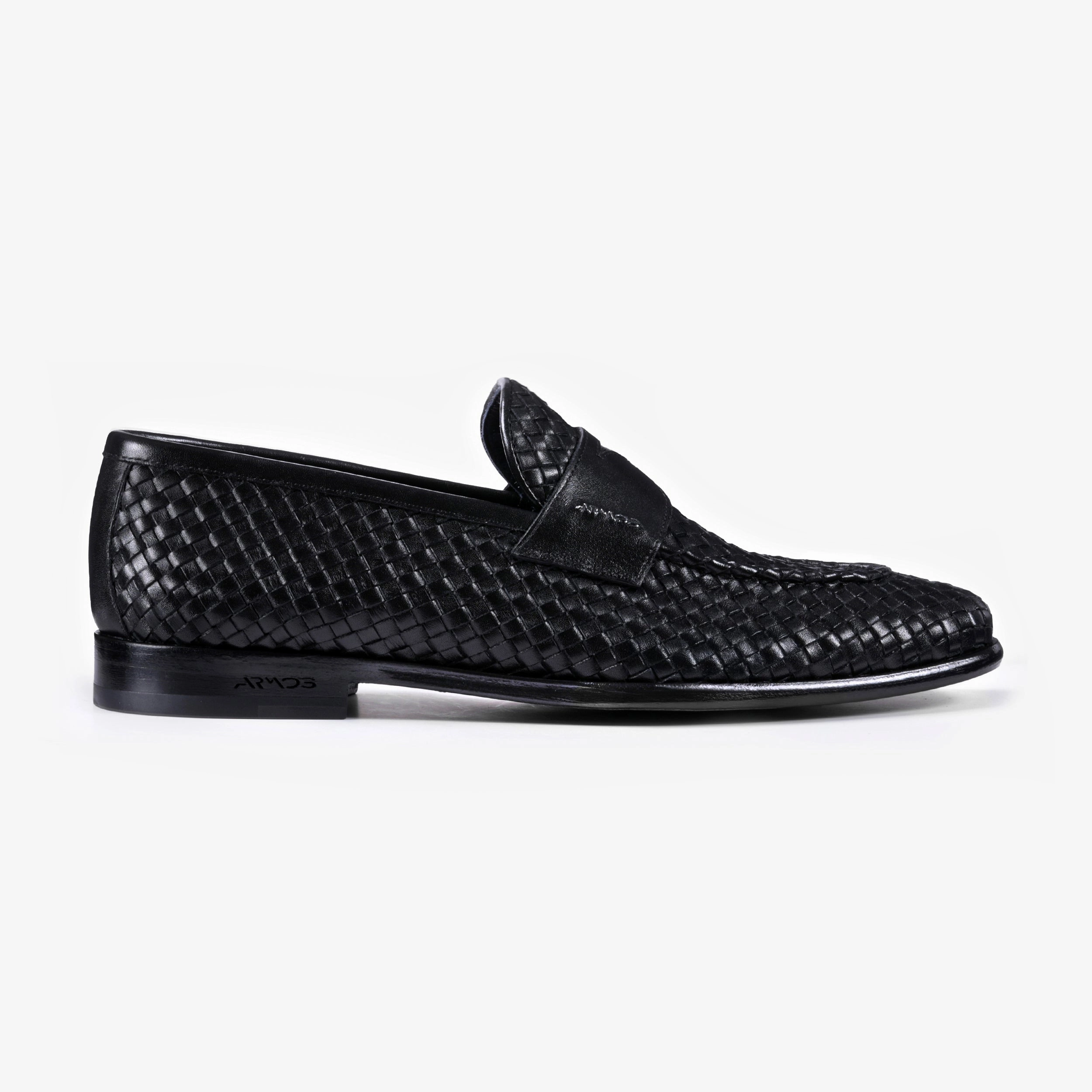 Minimal Design Men's Black Woven Leather Penny Loafer