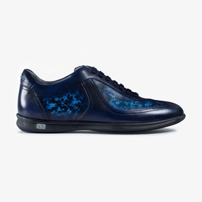 Men's Pattern Blue Patina Leather Sneaker Tailored Comfort