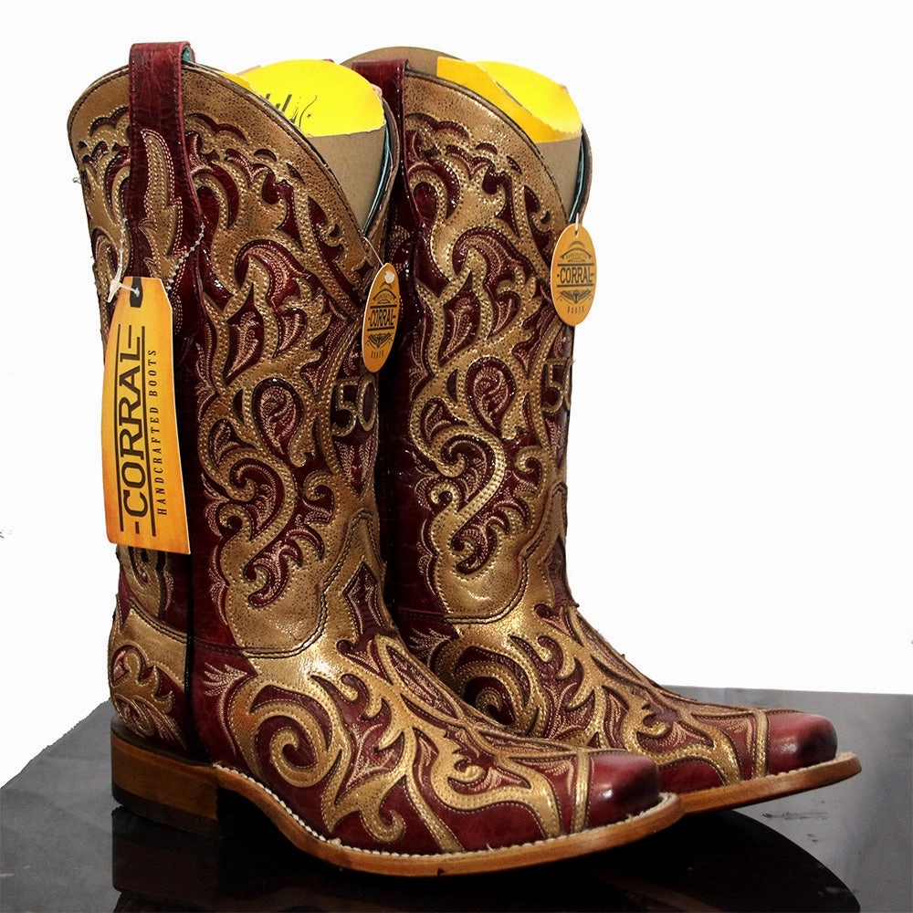 Corral Women's French's 50th Anniversary Boots - Gold & Red Square Toe Soldier Waterproof Adventure Journey