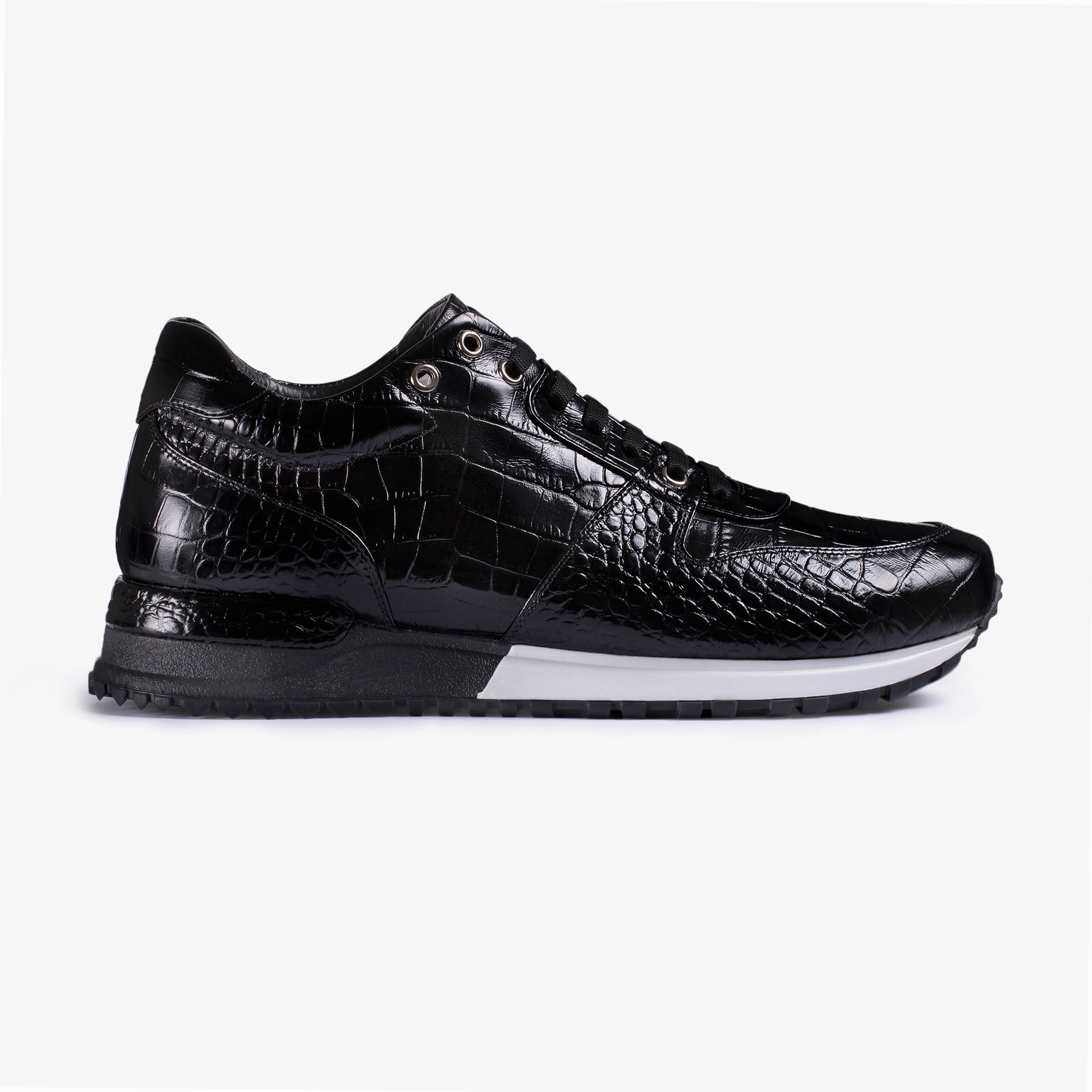 Comfortable toe box Active Days Men's Black Croc-Print Leather Sneaker