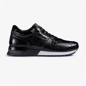 Comfortable toe box Active Days Men's Black Croc-Print Leather Sneaker