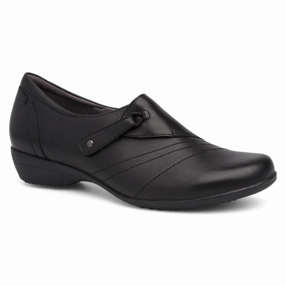 Dansko Franny Wide Black Milled Nappa Leather Slip-On (Women's) Run Light