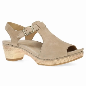 Ergonomic Contour Shape Shock Diffusing Heel Dansko Laverne Sand Milled Nubuck Sandal (Women's)