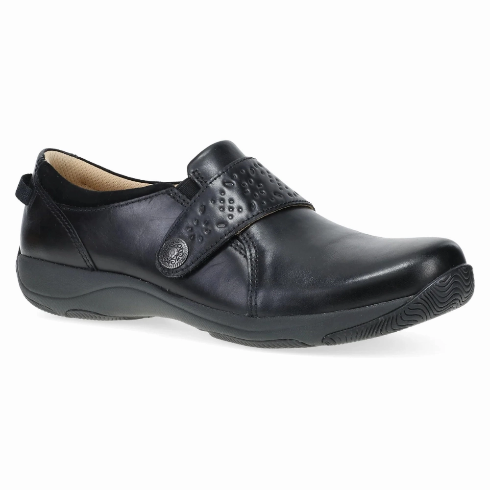 Dansko Sallie Wide Black Waxy Burnished Sneaker (Women's) Flex Pattern Flex support
