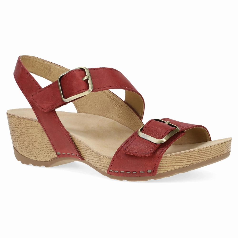 Comfortable Footbed Street Ready Dansko Trinity Cayenne Burnished Nubuck Sandal (Women's)