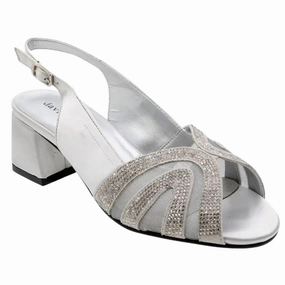 David Tate Desire Silver Satin Heel Sandal (Women??s) Box Fresh