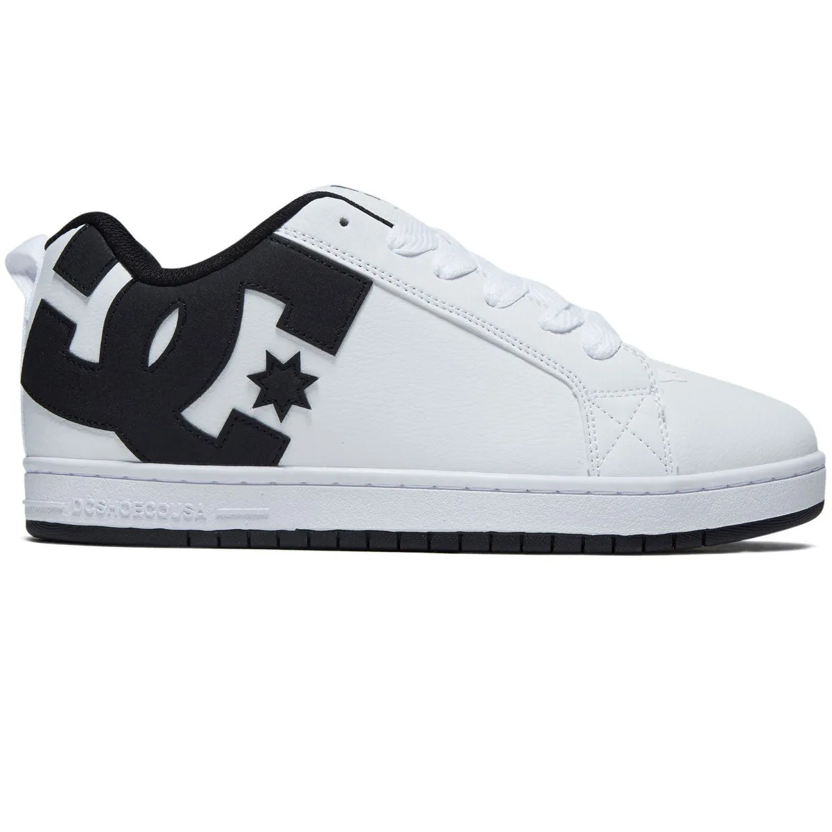 DC Court Graffik Shoes - White/Black/Black Multi Directional Tread Pattern Quick Dash