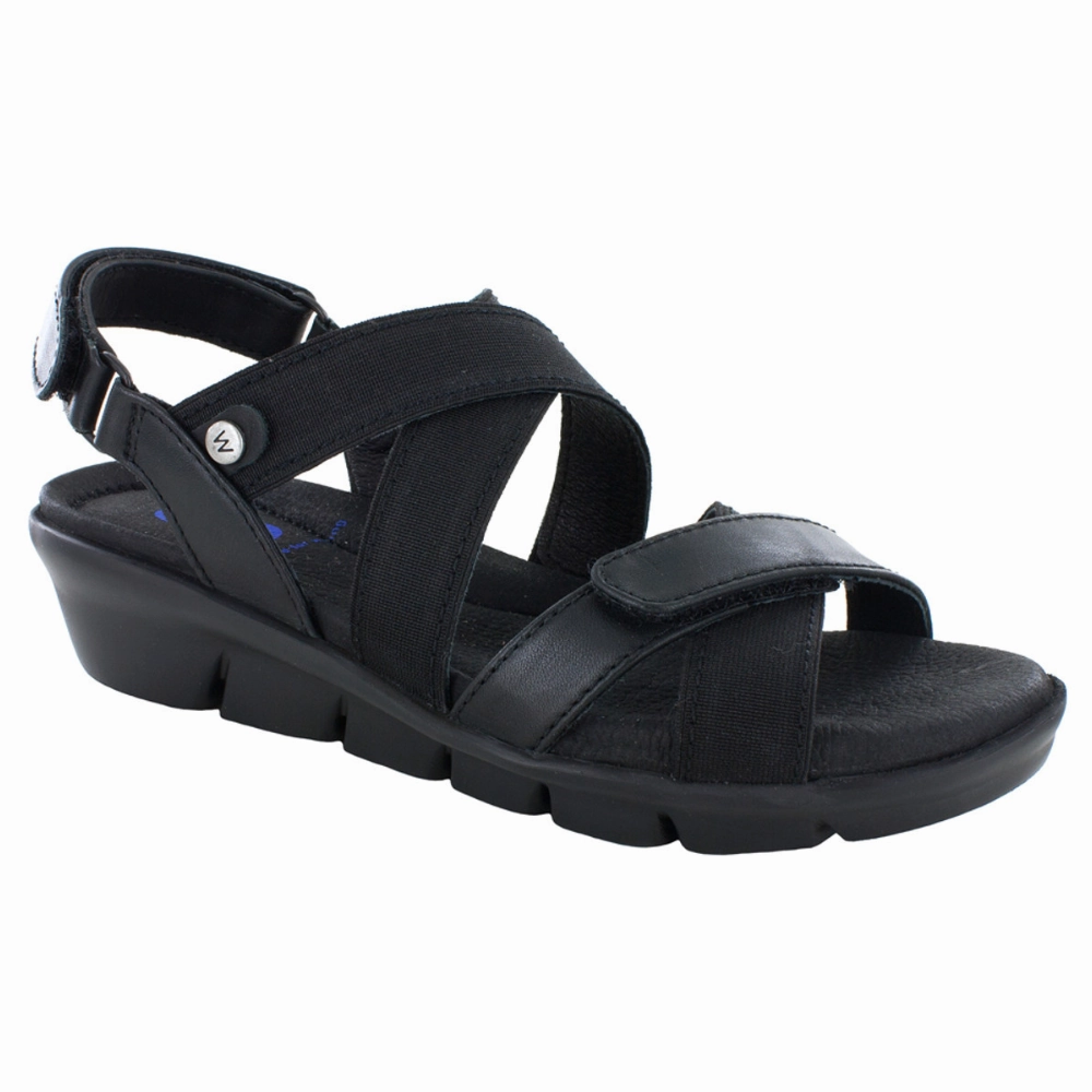 Wolky Electra Black Mighty Leather Strappy Sandal (Women's) Casual Beach Sandals Cushion Lining