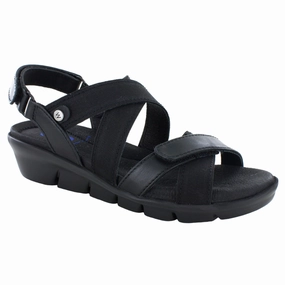 Wolky Electra Black Mighty Leather Strappy Sandal (Women's) Casual Beach Sandals Cushion Lining