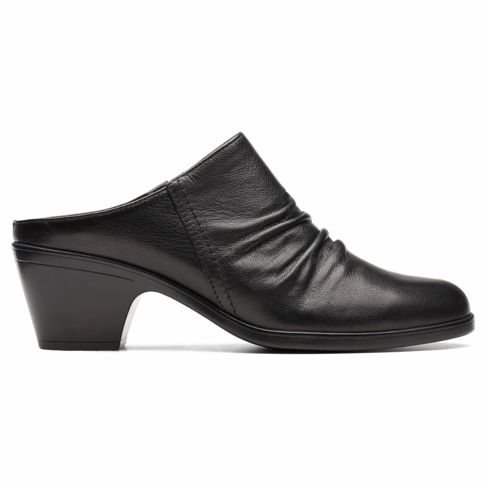 Clarks Emily 2 Charm Black Leather Mule (Women's) Quick Fit Fashion Booties