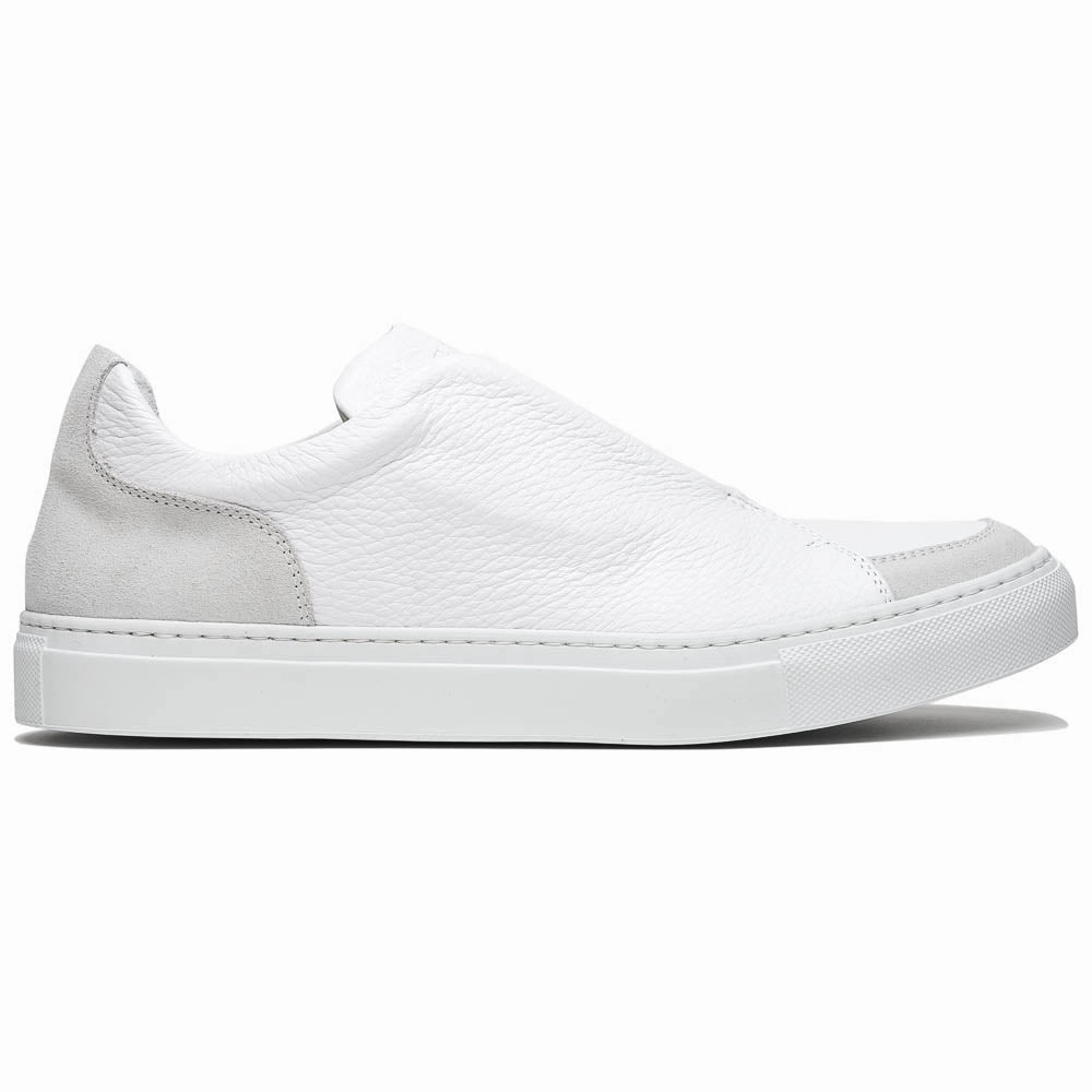 65-225-WHT SPETTACOLARE Italian Pebble Grain Calfskin Sneakers White Smooth Motion Sole Strength
