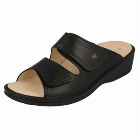 Finn Comfort Jamaika-S Black Nappa Leather Sandal (Women's) Foam Cushioning