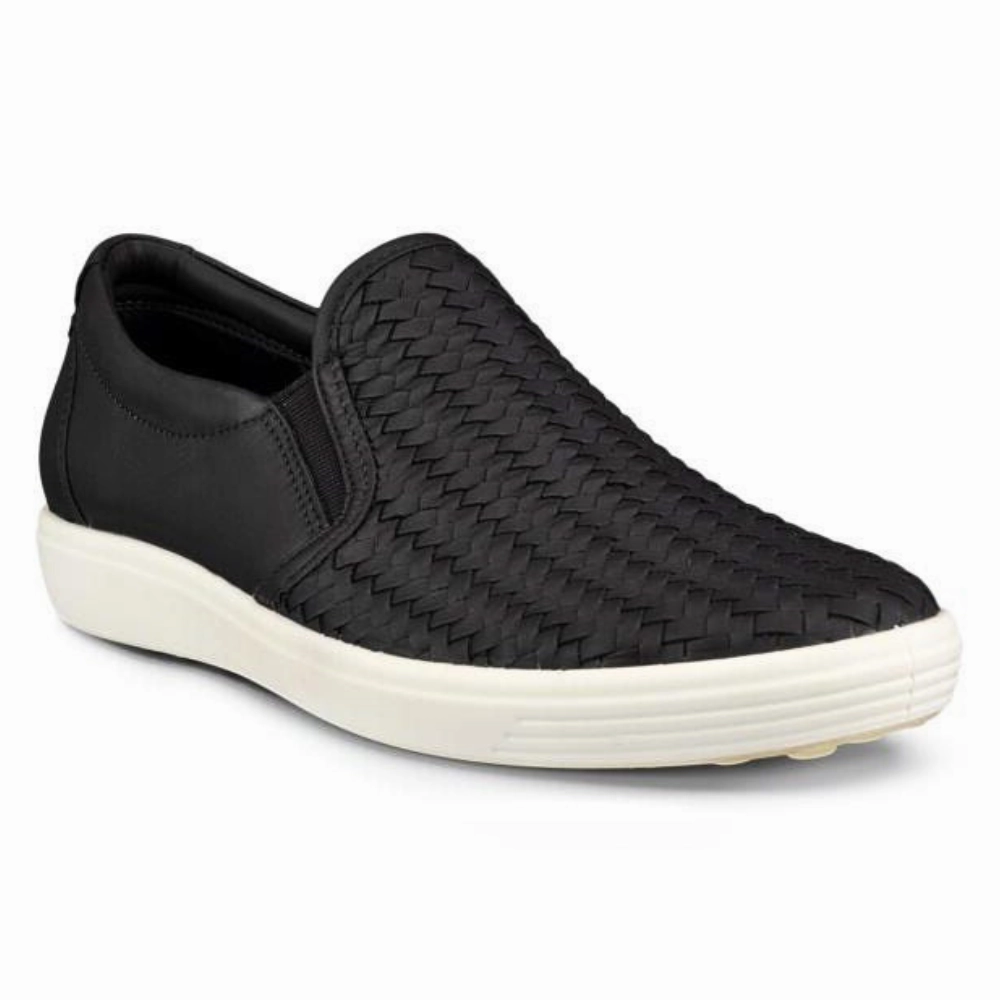foldable Foot Balance Ecco Soft 7 Woven Black Leather Slip-On (Women's)