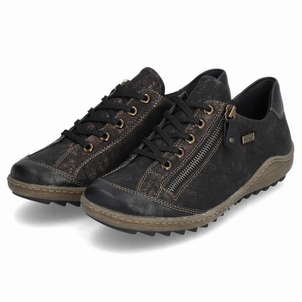 Shoe Fashion Relax Walk Remonte Liv 02 Black/Antique Leather Sneaker (Women's)