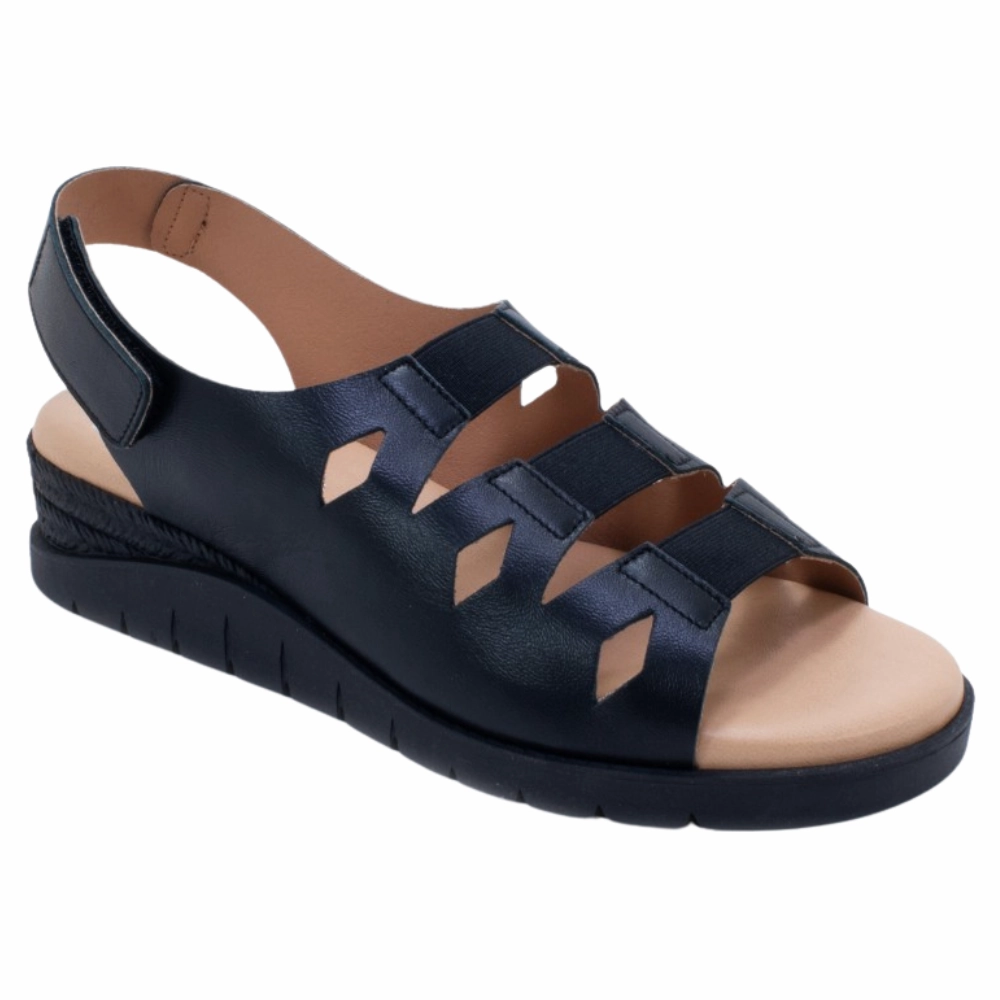 Valeria's Cecily Black Soft Leather Sandal (Women's) Beach Footwear