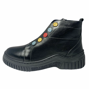 Eric Nurnberg Dugme Black Leather Boot (Women's) Sun Path Shell Walk