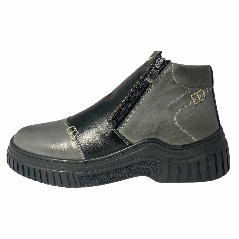Eric Nurnberg Jade Black/Grey Leather Boot (Women's) Stable Form Light Reflection
