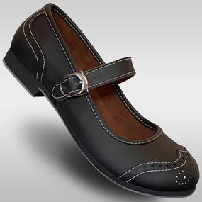 Impact Resistant Toe Aris Allen Black Snub Toe Mary Jane Wingtips