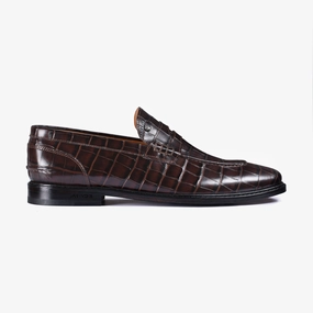 Slow Power Stylish Comfort Men's Brown Croc-print Leather Loafer