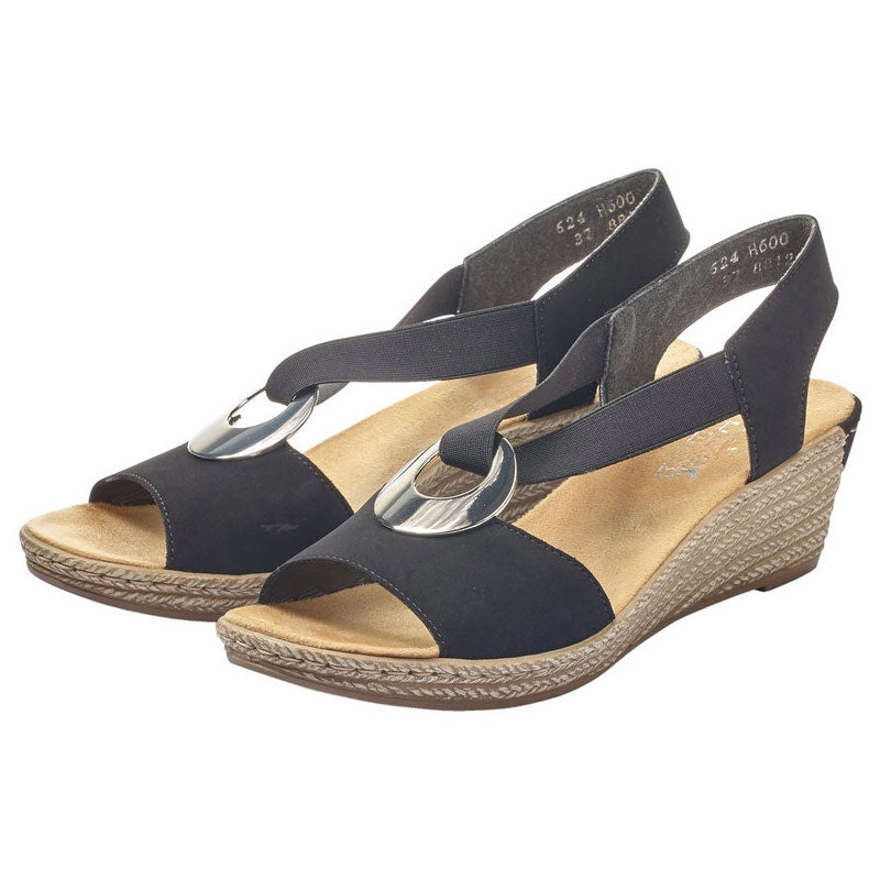 Grip Tread Ergonomic Design Rieker Fanni H6 Wedge Sandal Black (Women's)
