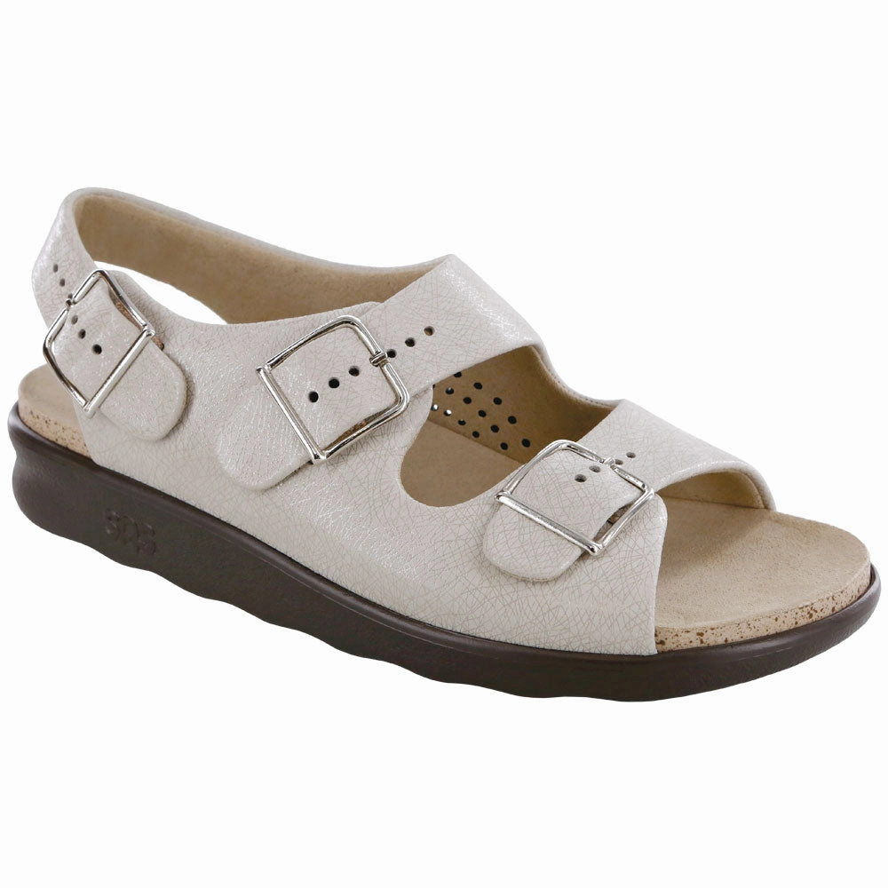 SAS Relaxed Sandal Web Linen Leather (Women's) Metal Shine