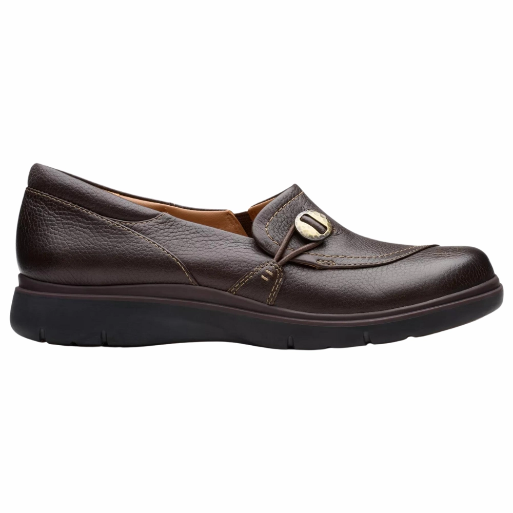 Clarks Certina Ease Dark Brown Leather Slip-On (Women's) Comfortable Straps