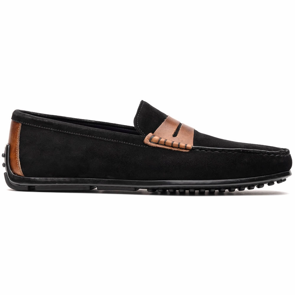 adults' choices 36-300-BLK MONZA Sueded Italian Calfskin Driver Black / Chestnut