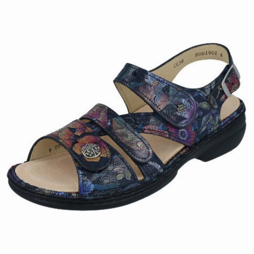 Finn Comfort Gomera-S Dark Blue Irpino Sandal (Women's) Canvas Material Relaxed Walk