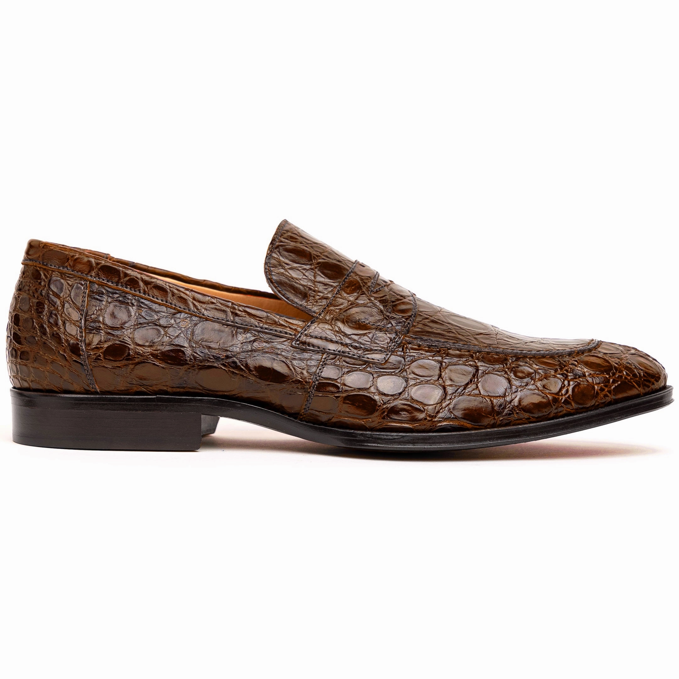 Relaxed Look 11-201-CGM ROMA Crocodile Penny Loafer, Cognac