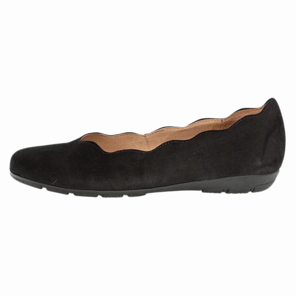 Creative Look Gabor Scalloped Black Suede Ballet (Women's)
