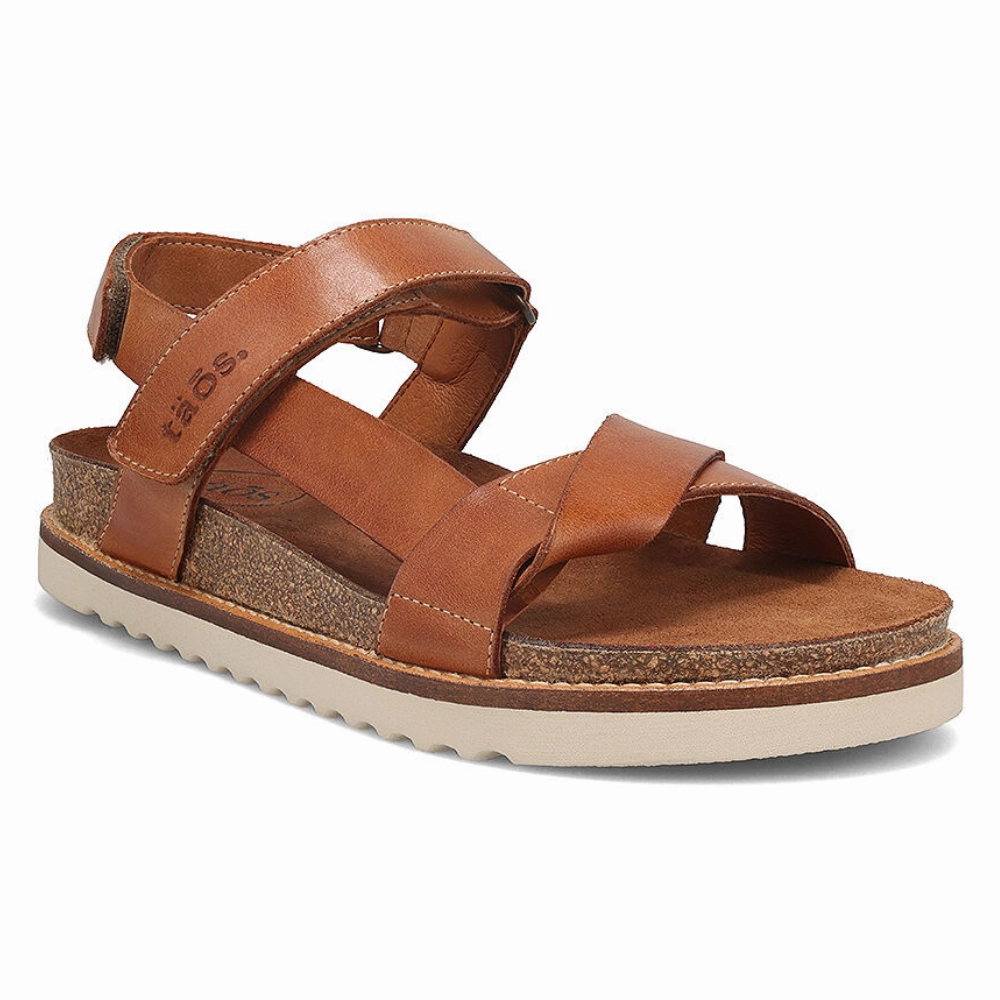 Daily Basic Thong Style Taos Sideways Caramel Leather Sandal (Women's)