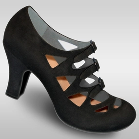 Aris Allen 1940s Black Velvet Criss-Cross 3-Buckle Burlesque Pump cycling - style Glam shock absorption