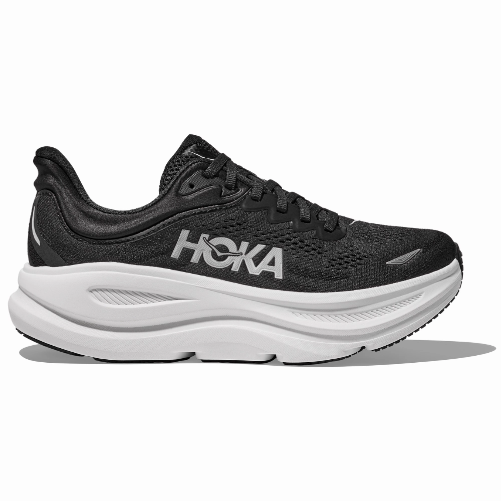 Non-Slip Sole Port Run Hoka Bondi 9 Black/White Running Shoe (Men's)