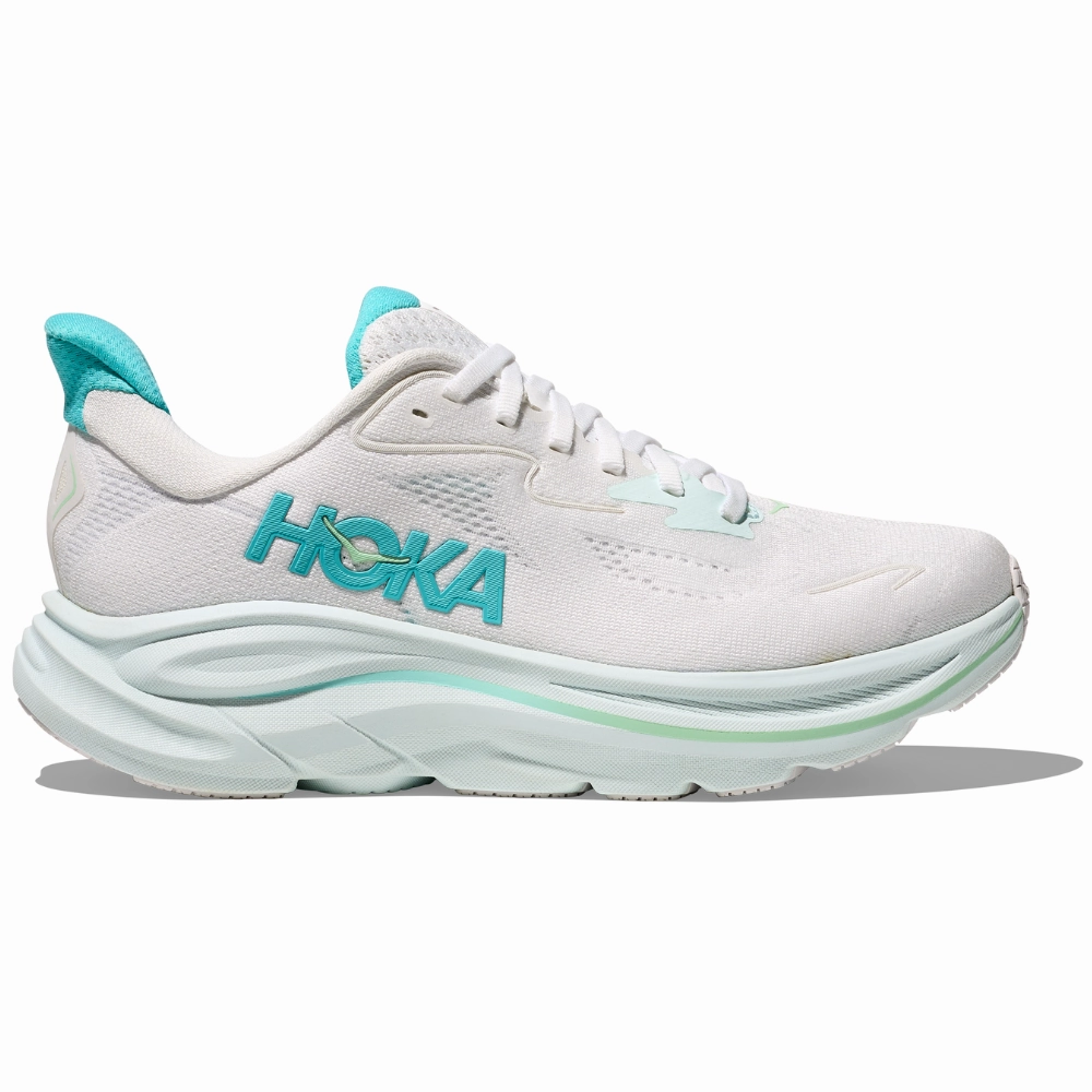 Versatile Footwear Hoka Clifton 10 White/Cielo Blue Running Shoe (Women's)