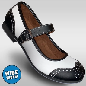 Aris Allen Black and White Snub Toe Mary Jane Wingtips - Wide Width Skating Sophisticated Look