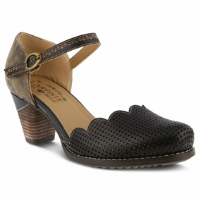 L'Artiste By Spring Step Parchelle Black Multi Leather Heel (Women's) Comfortable Style Chunky Heel