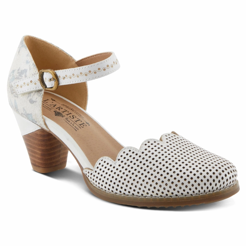 L'Artiste By Spring Step Parchelle White Multi Leather Heel (Women's) Smart Shoes